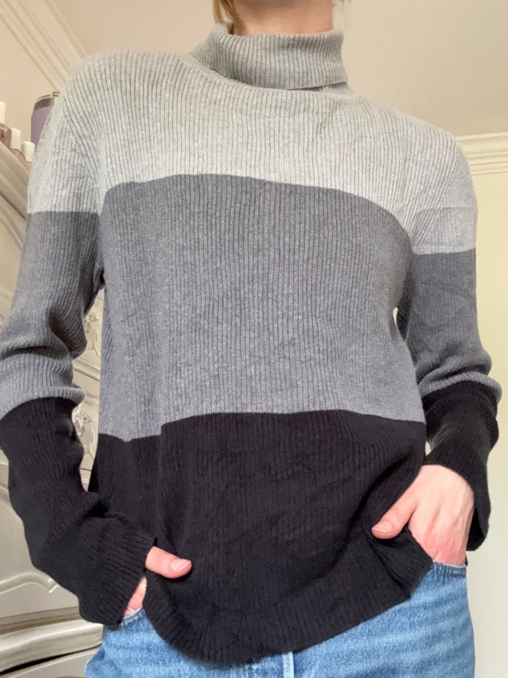 VINTAGE 90s Northern Reflections colourblock ribbed turtleneck sweater